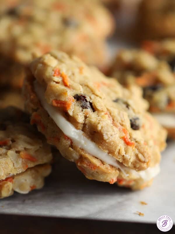 close up carrot cake sandwich cookie