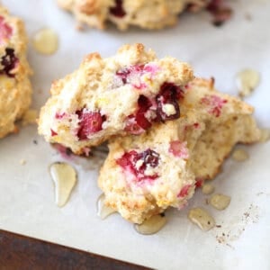 cranberry drop biscuit cut in half on top of each other