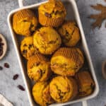 overhead basket of pumpkin muffins