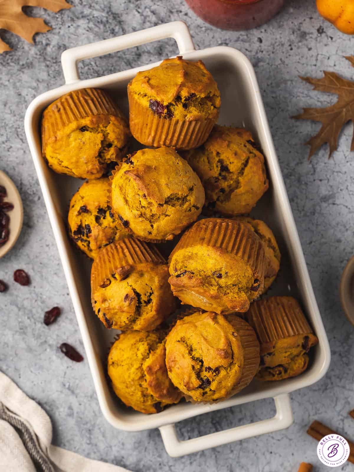 overhead basket of pumpkin muffins