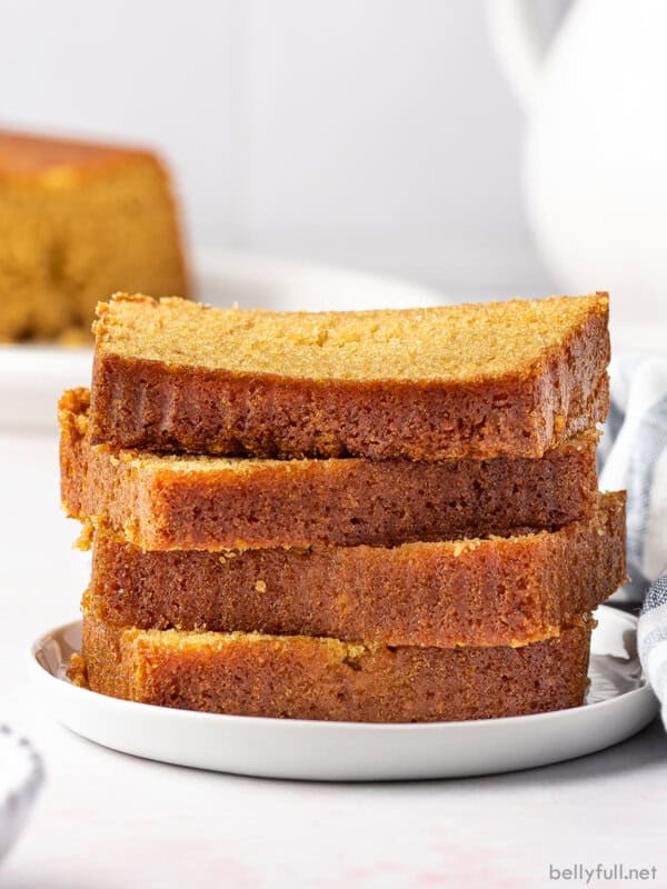 Four slices of honey cake stacked on each other