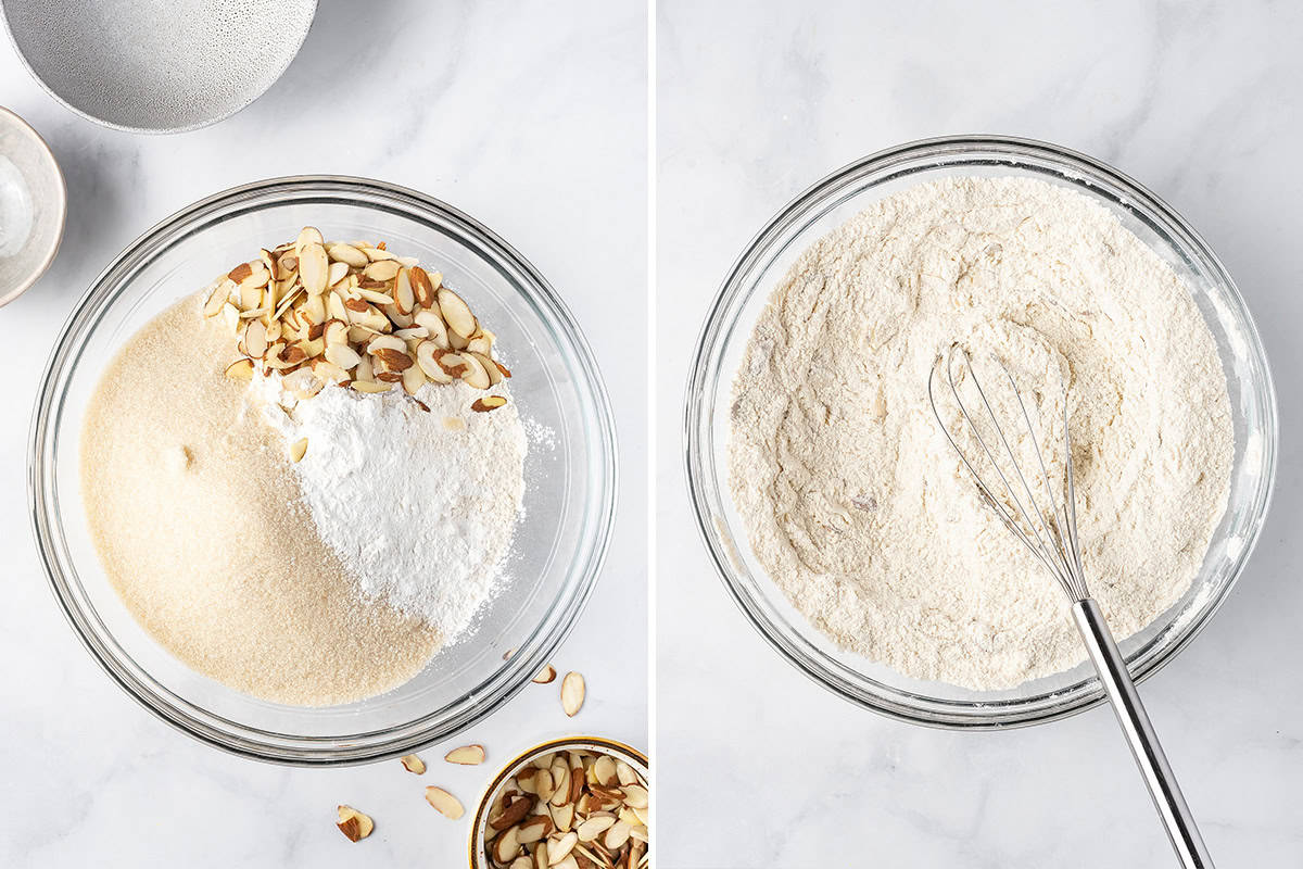 Combining the dry ingredients.