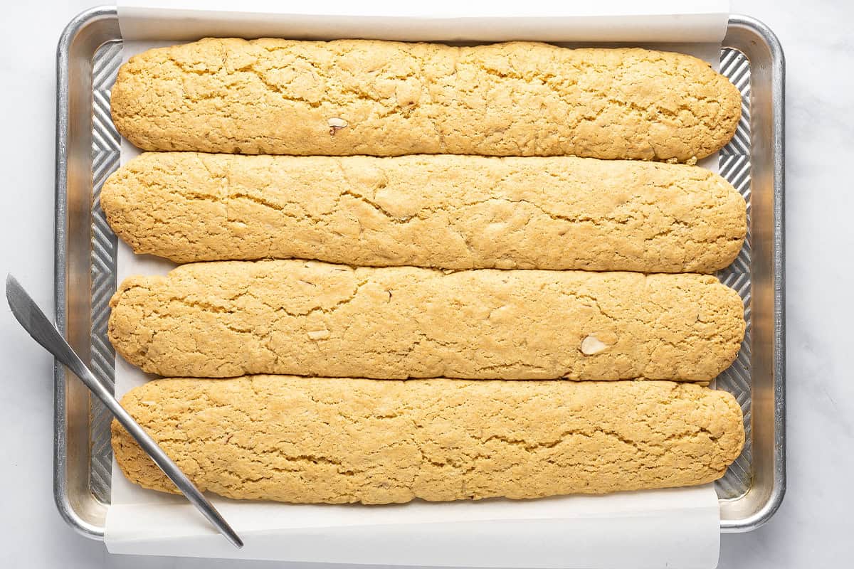 Baked dough on a cookie sheet.
