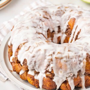 iced monkey bread on white plate