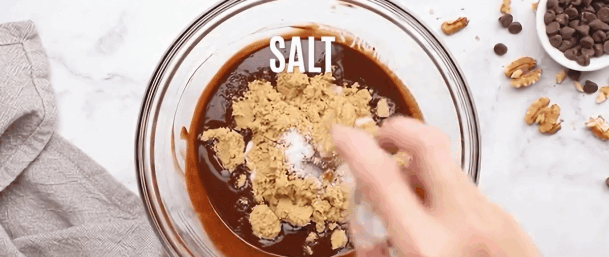 Combining ingredients for the brownie batter.