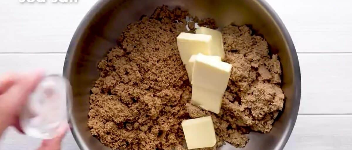 Making the frosting for the cake.