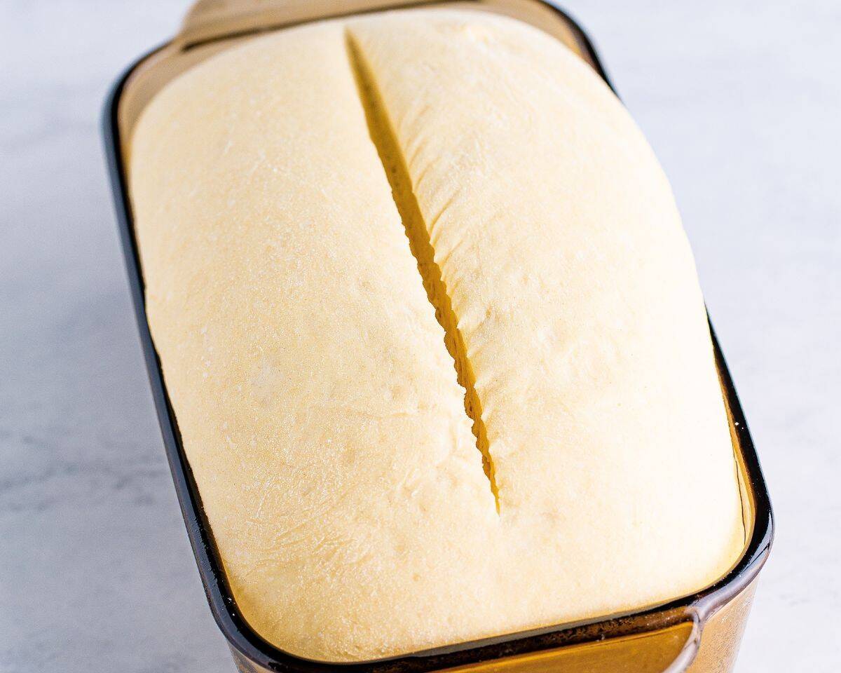 Dough with a slit down the middle.