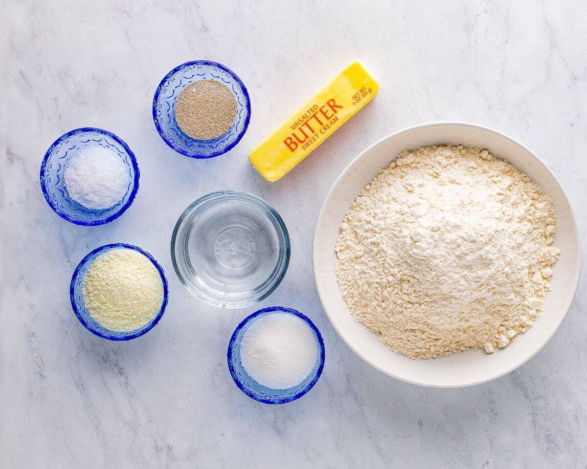 Ingredients to make white bread.