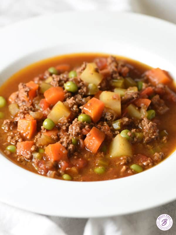 chuckwagon beef stew in white bowl