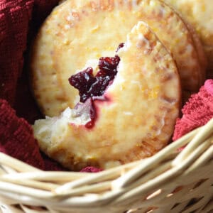 cranberry hand pie broken in half