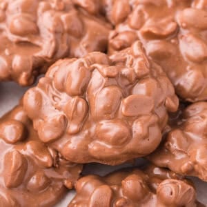 Close-up of chocolate peanut clusters