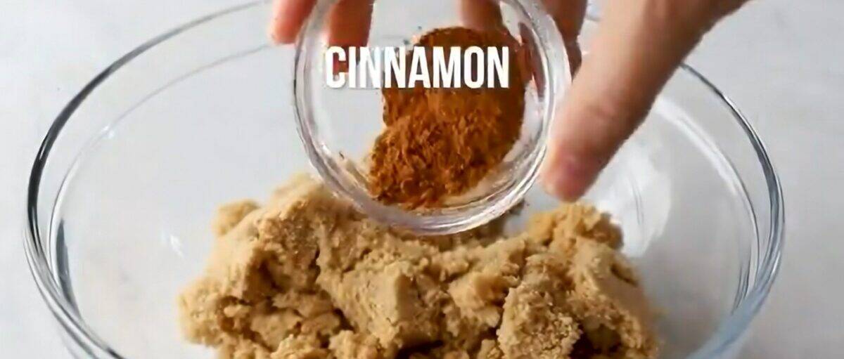 Combining cinnamon and brown sugar. 