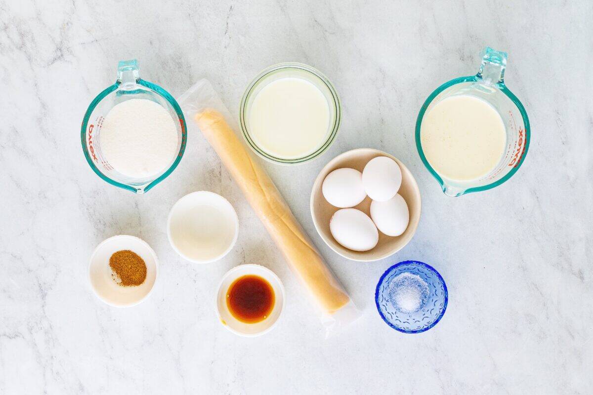 Ingredients to make custard pie.