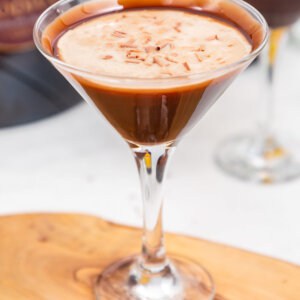 chocolate martini garnished with chocolate shavings