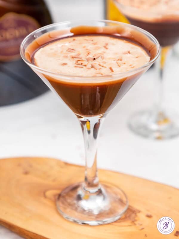 chocolate martini garnished with chocolate shavings