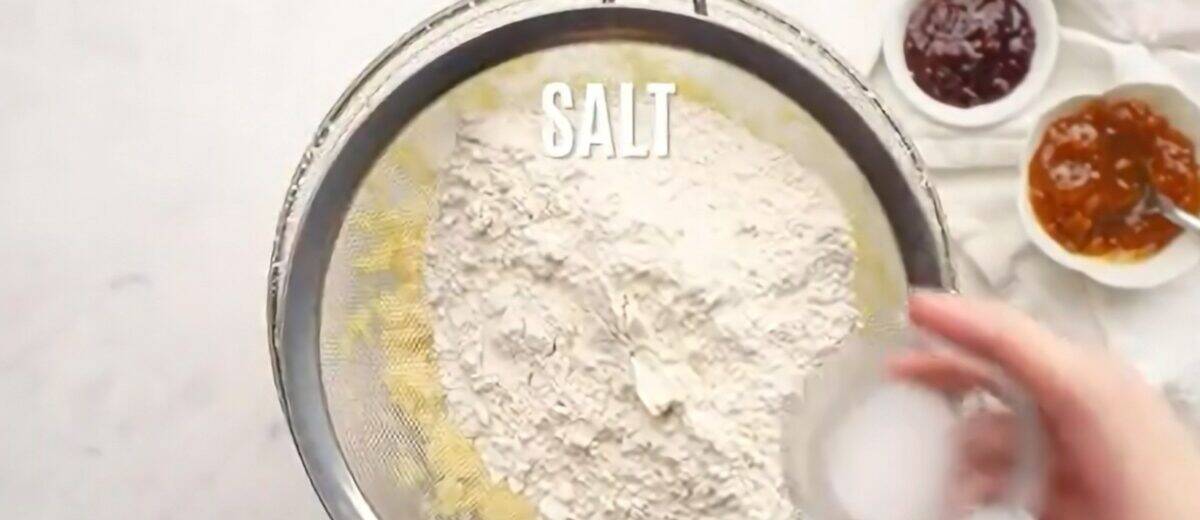 Making the dough for the hamantaschen.