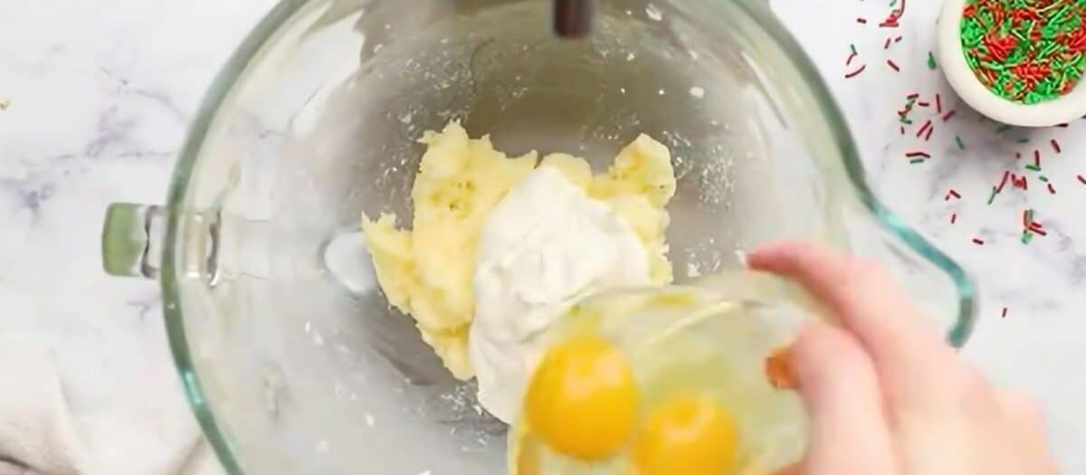 Creaming the butter and sugar and combining the wet ingredients in a blender.