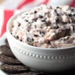 peppermint bark dip in white bowl