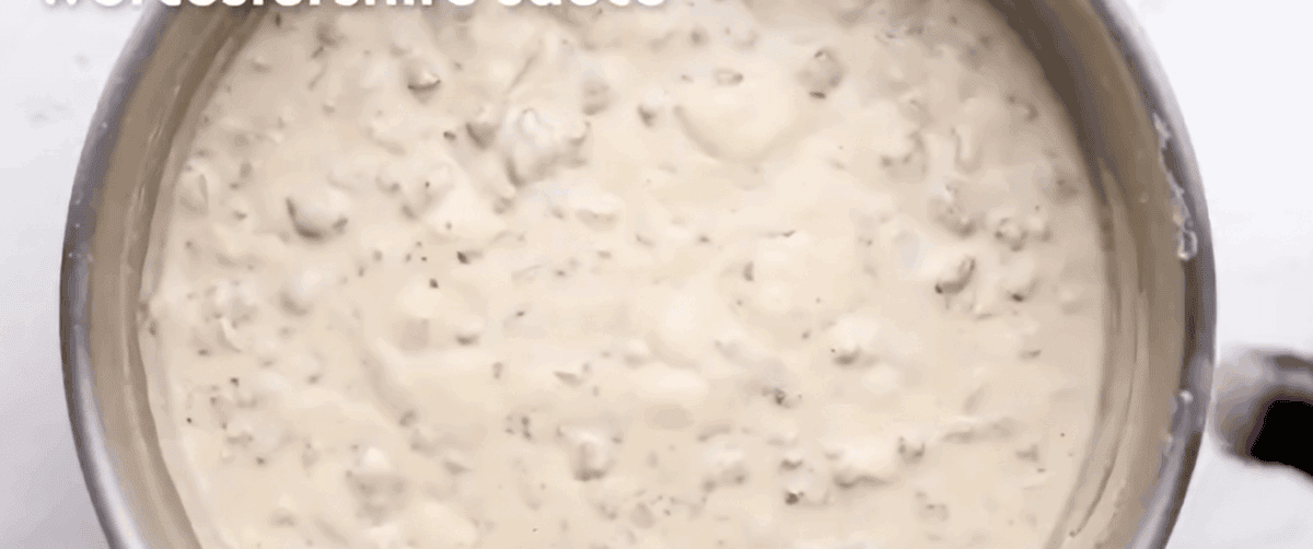 Preparing the gravy in a skillet. 