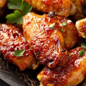 close up pineapple basted baked chicken wings