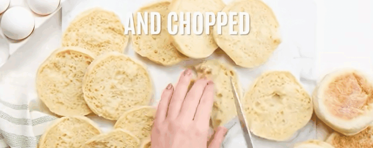 Cutting English muffins. 