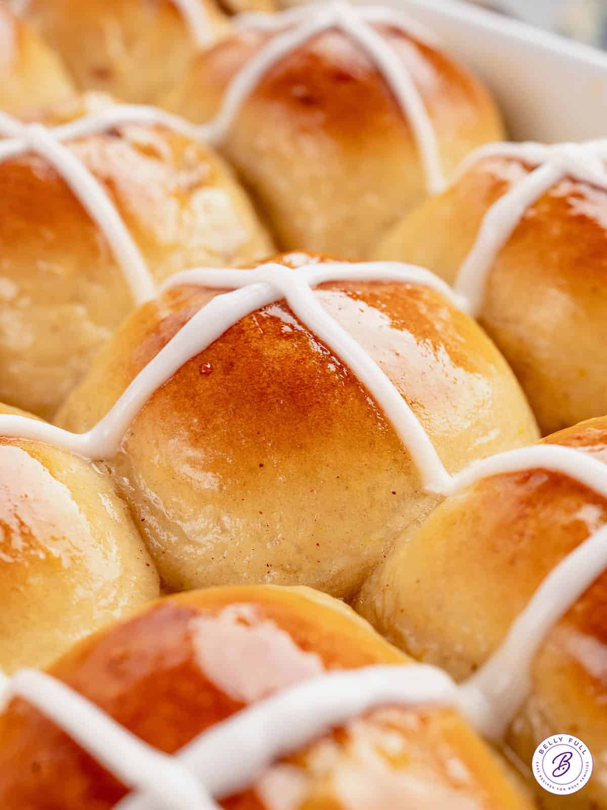 Close up of Easter buns in a pan