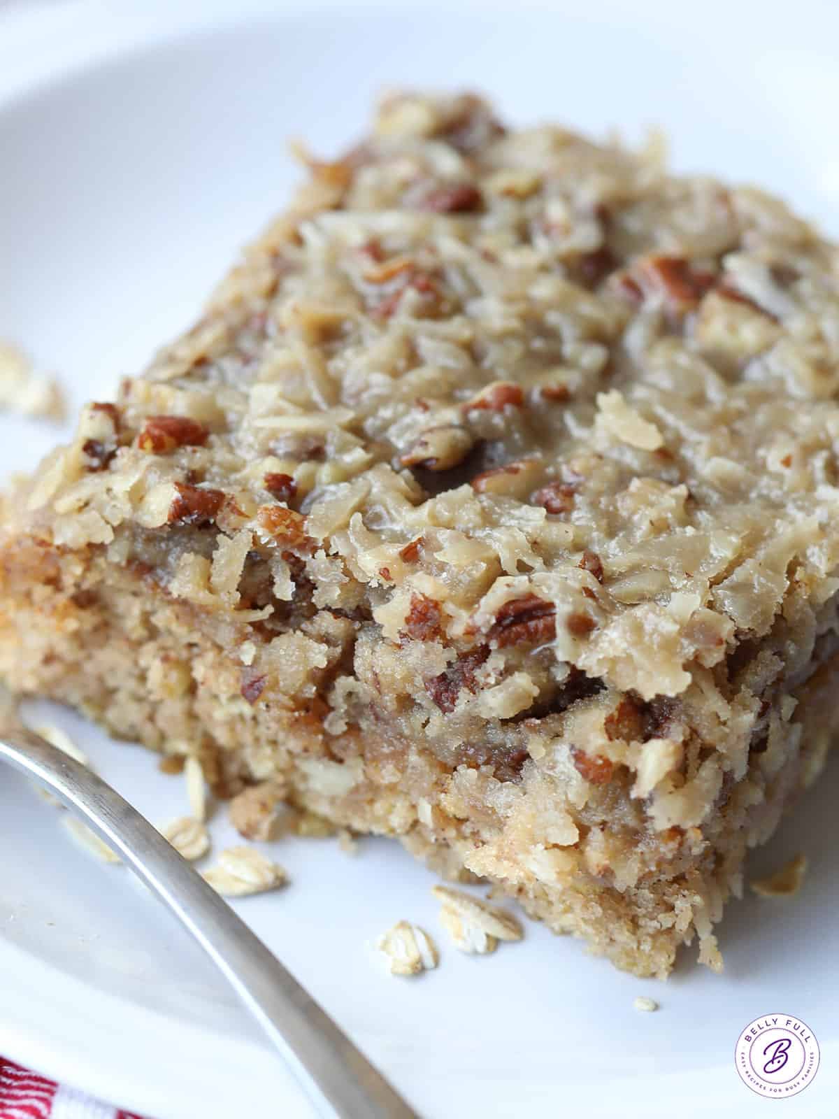 close up slice of oatmeal cake