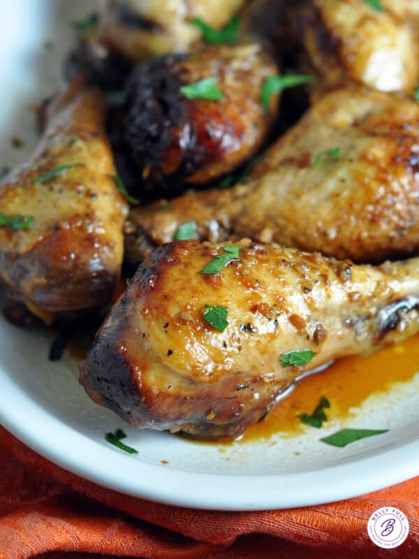 close up glazed honey soy chicken drumstick