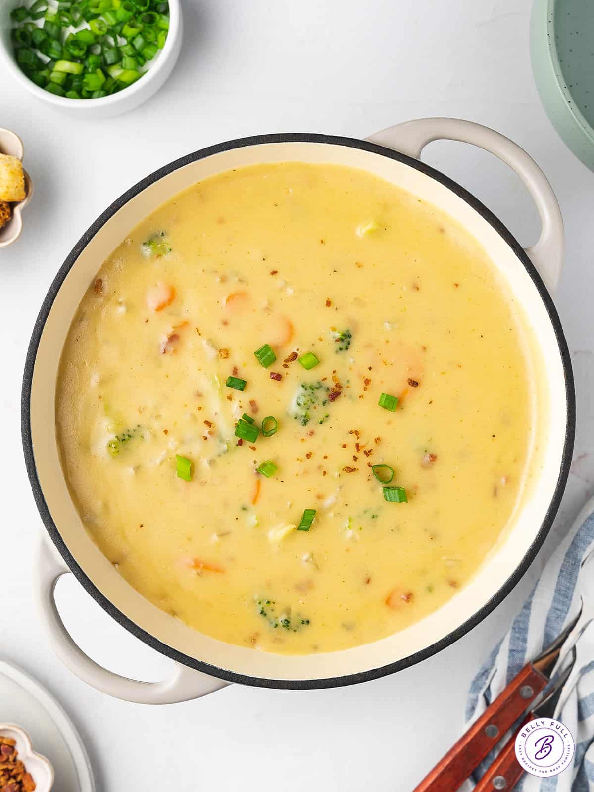 overhead pot of cheesy beer soup