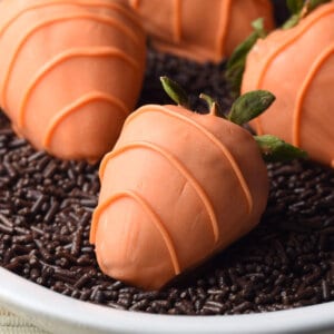 close up candy coated strawberry carrots