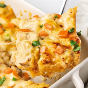 A slice of chicken alfredo bubble up being served