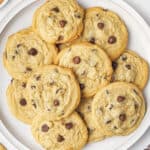 plate full of chocolate chip cookies