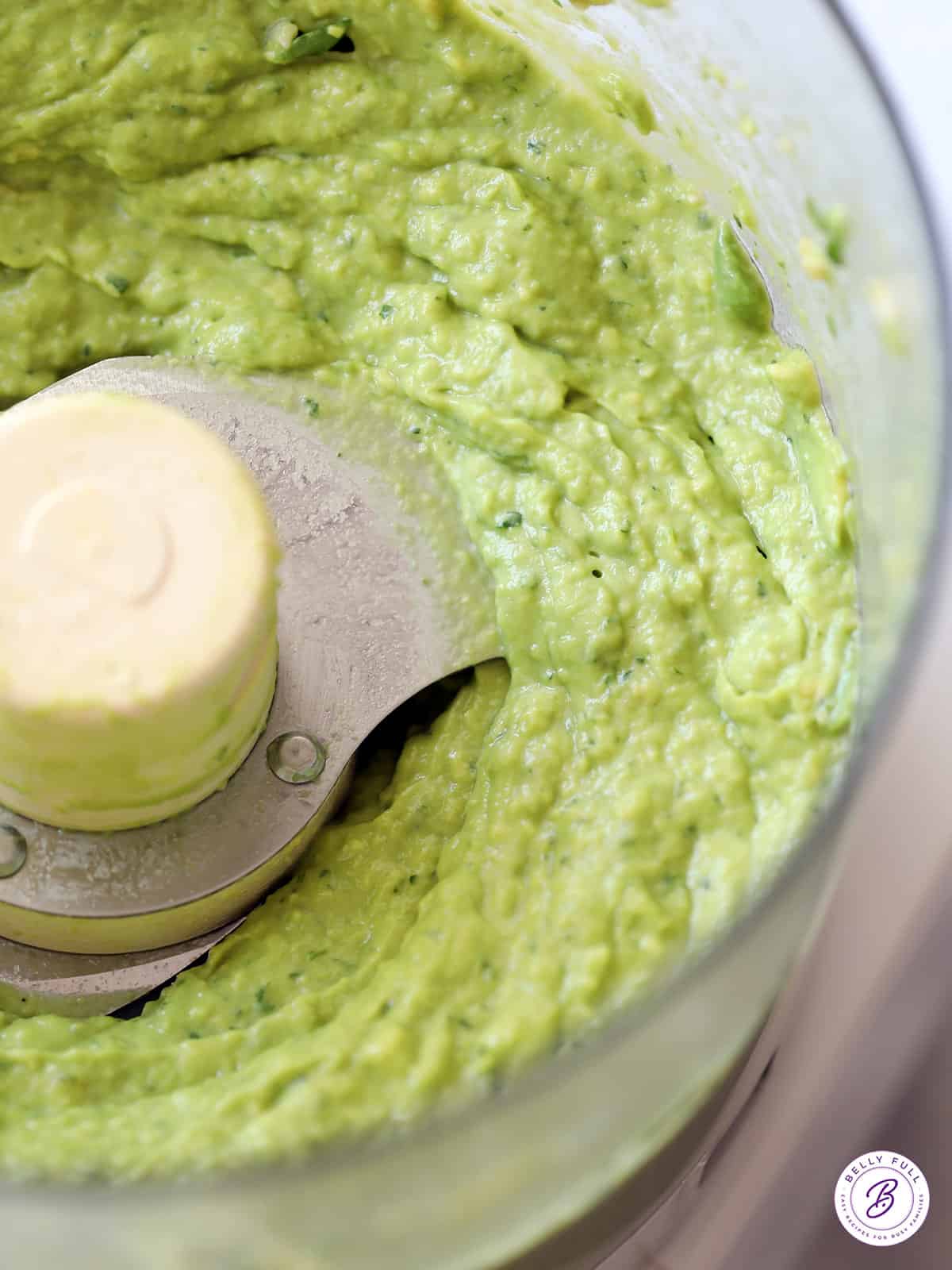 avocado sauce blended in food processor bowl