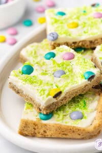 Frosted Easter Sugar Cookie Bars on serving platter