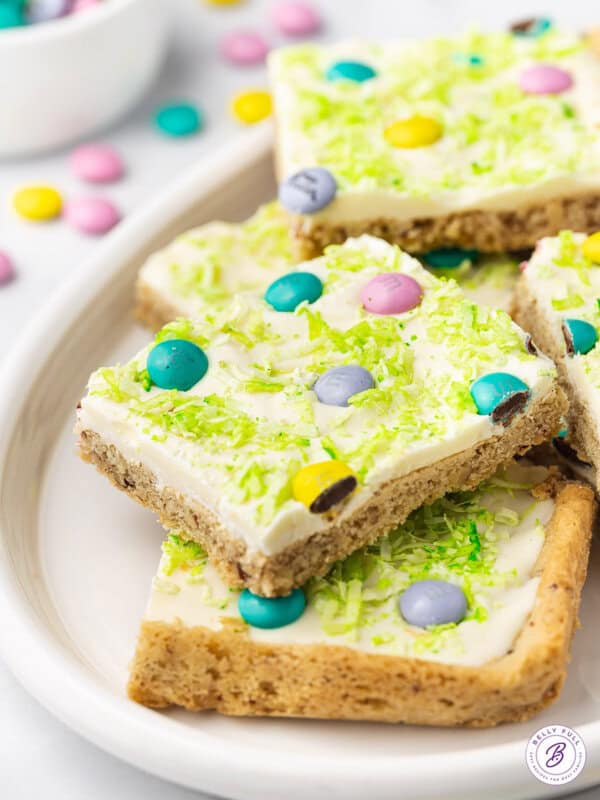 Frosted Easter Sugar Cookie Bars on serving platter