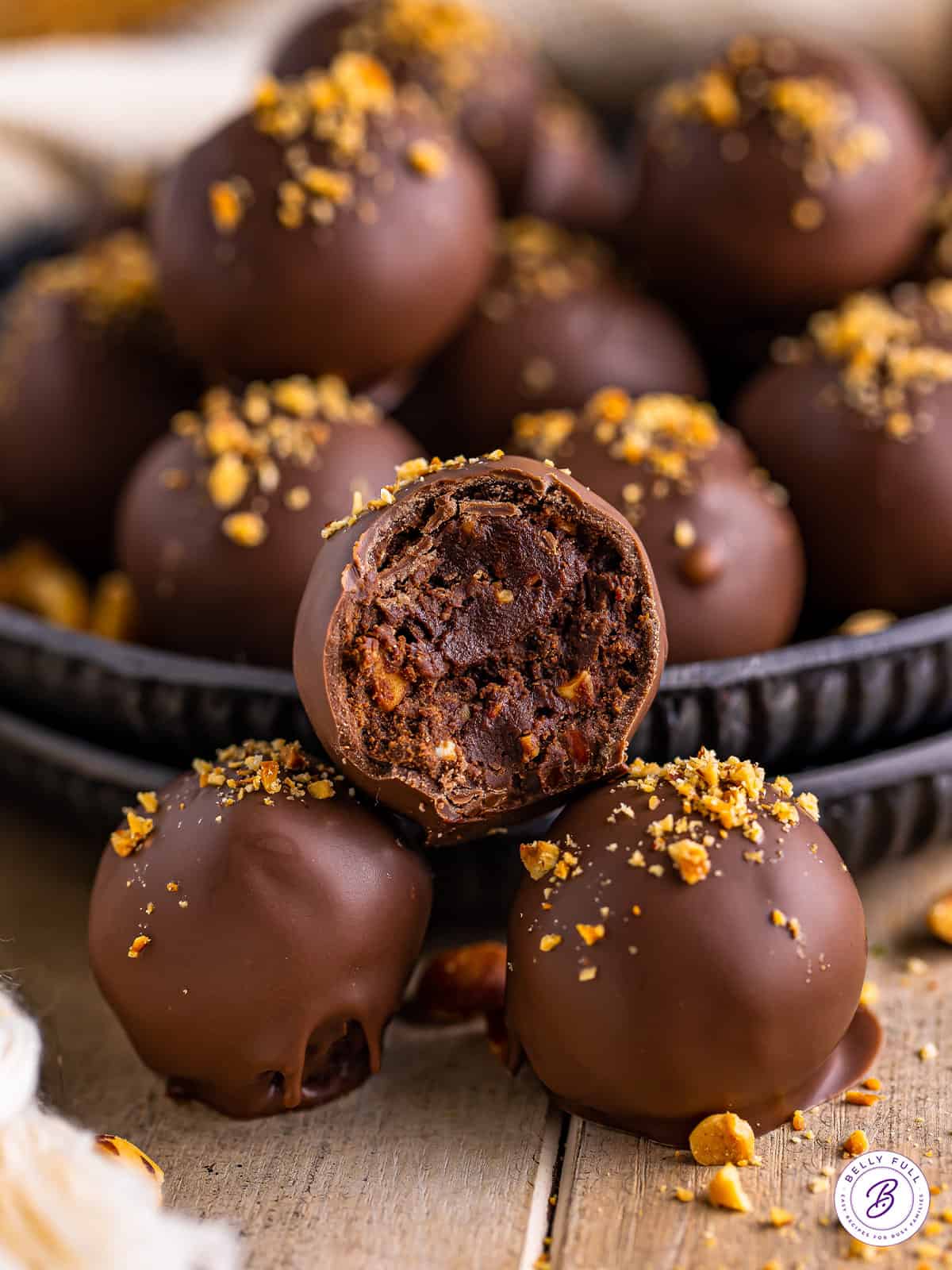 chocolate truffle with bite taken