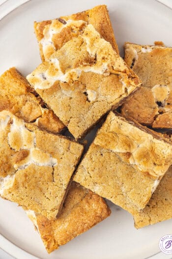 overhead pile of s'mores bars on plate