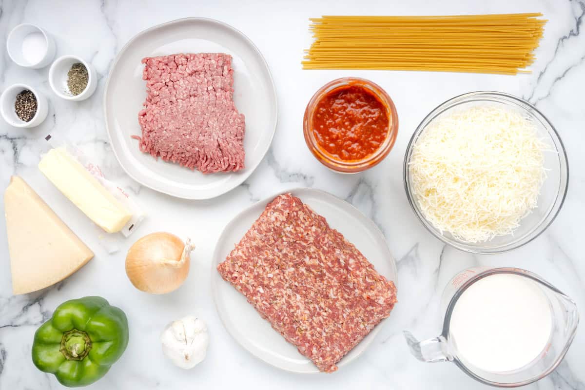 Ingredients to make million dollar spaghetti.