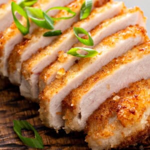 sliced golden panko crusted pork cutlet