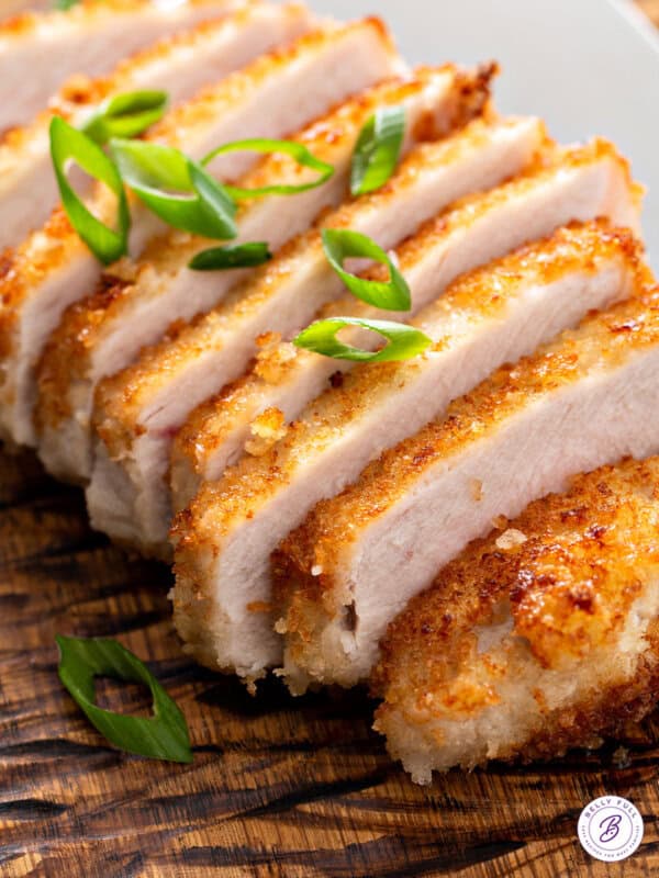 sliced golden panko crusted pork cutlet