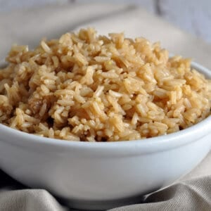 white bowl filled with rice pilaf