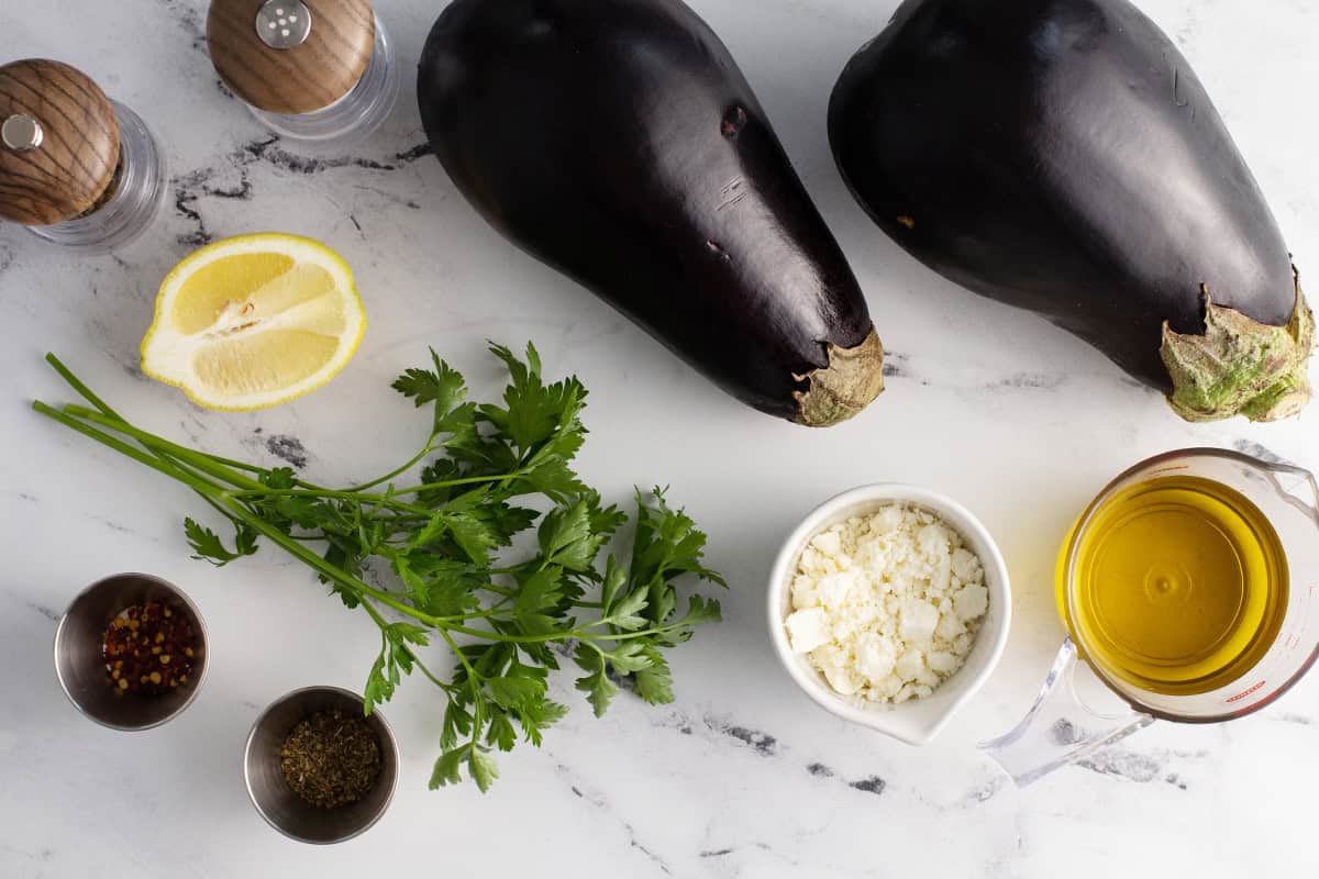 Ingredients to make grilled eggplant.