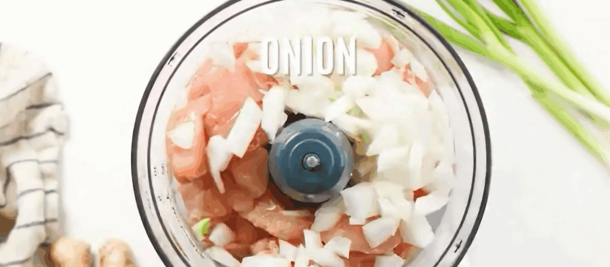 Processing the ingredients for the chicken filling.