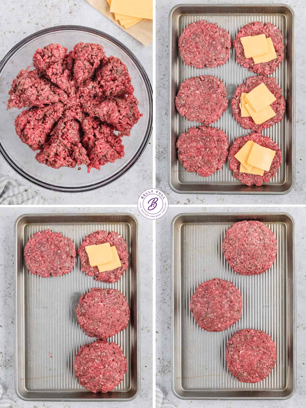 Process shots of how to make juicy lucy burgers