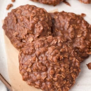 chocolate no bake cookies on parchment paper