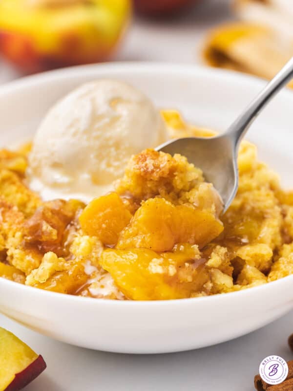 Peach Dump Cake Recipe {5 ingredients} - Belly Full