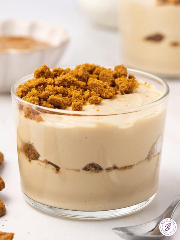A cookie butter yogurt bowl in a dessert cup
