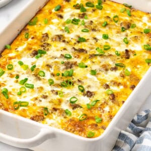 Overhead view of a crescent roll breakfast casserole