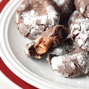 close up Rolo Candy Cookies on plate
