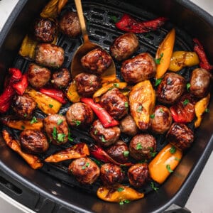 Bratwurst and peppers in the air fryer